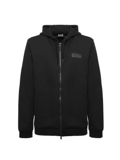 Felpa zip e cappuccio con box logo sul petto nero