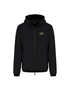 Felpa zip e cappuccio tessuto tecnico logo sul petto nero