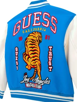 Giacca bomber college patch ricamo tigre posteriore bluette