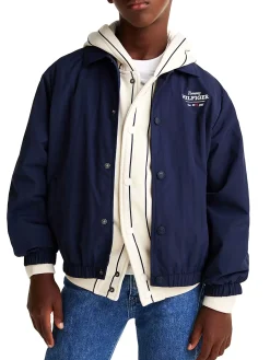 Giacca coach con logo ricamato sul petto blu