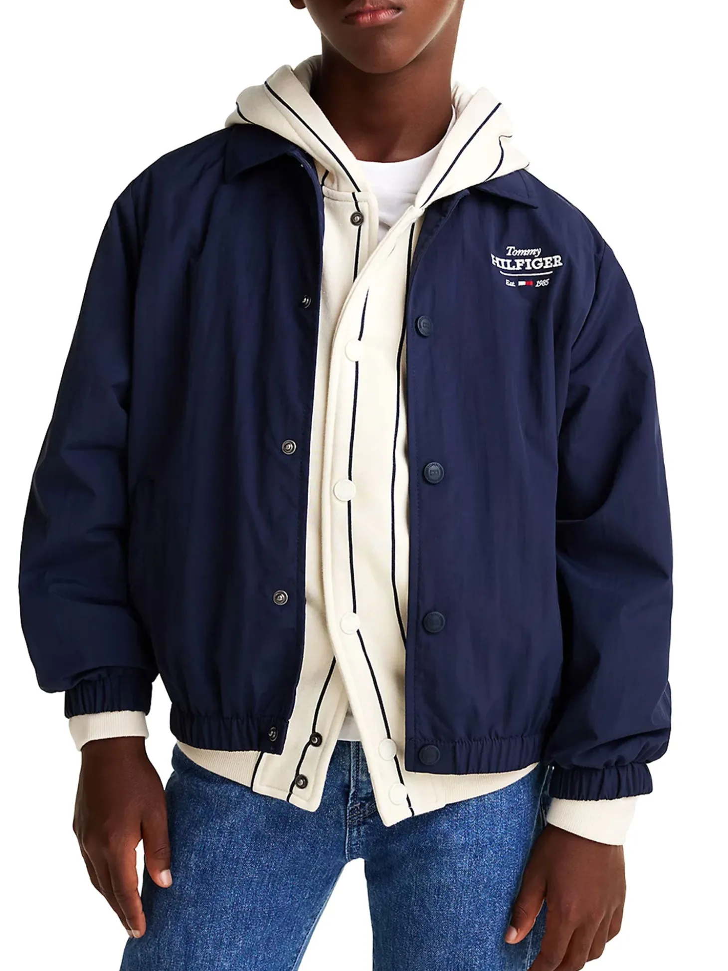 Giacca coach con logo ricamato sul petto blu