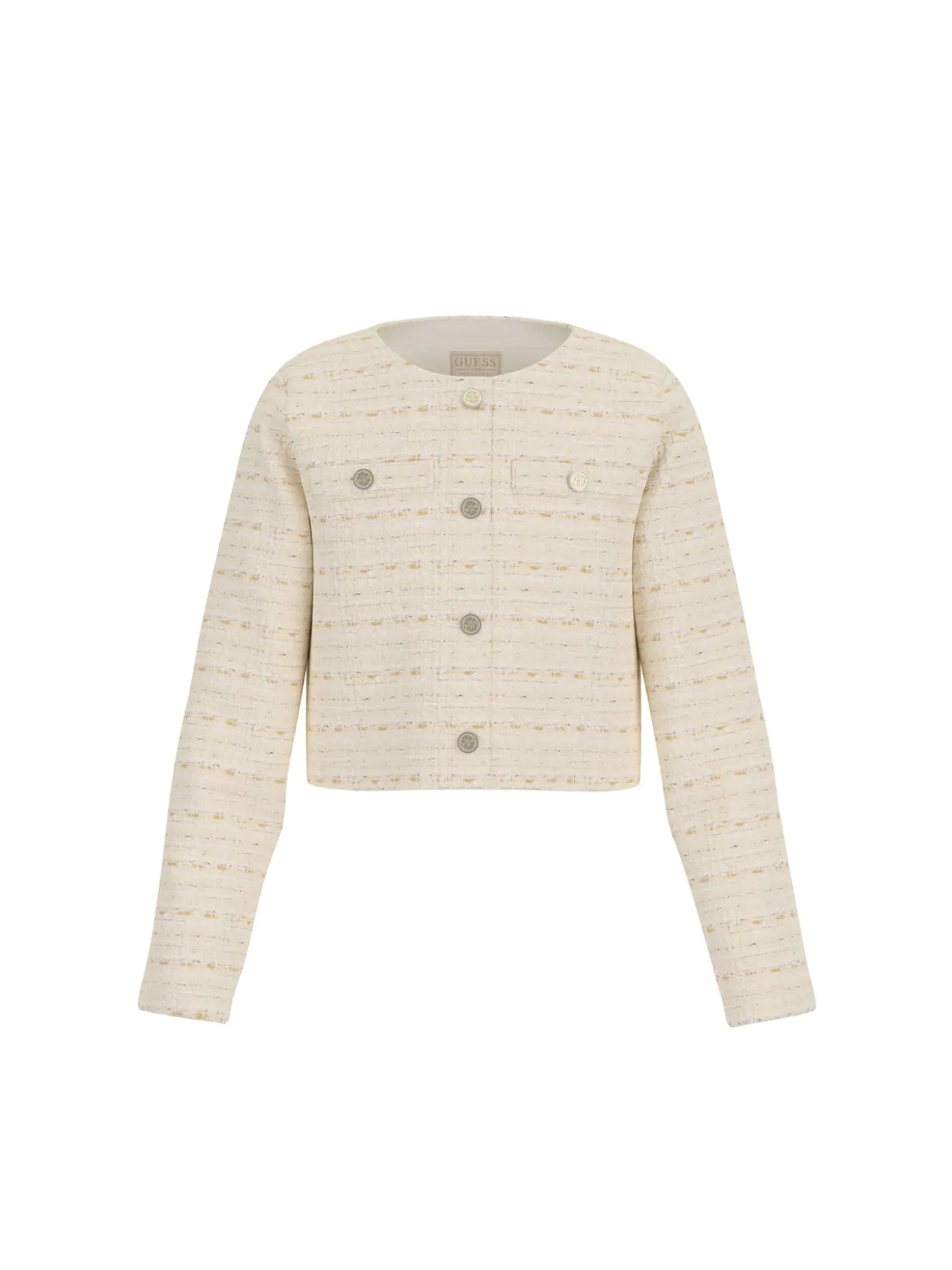 Giacca con bottoni e tasche applicate in tweed sabbia
