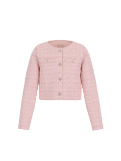 Giacca con bottoni e tasche applicate in tweed rosa