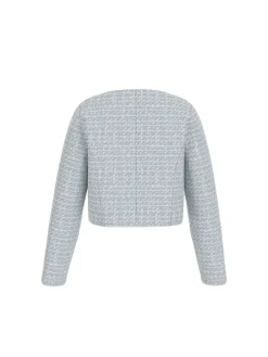 Giacca con bottoni e tasche applicate in tweed celeste