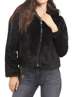 Giacca con cappuccio in ecopelliccia nero