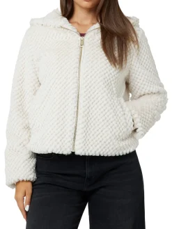 Giacca con cappuccio in ecopelliccia bianco