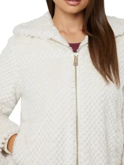 Giacca con cappuccio in ecopelliccia bianco