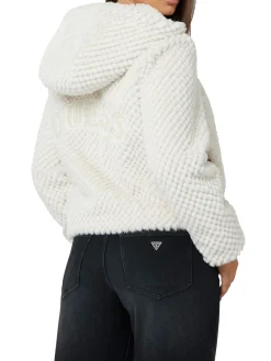 Giacca con cappuccio in ecopelliccia bianco