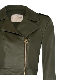 Giacca corta in ecopelle verde militare