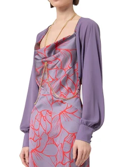 Giacca cropped bolero in georgette prugna