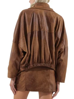 Giacca doppiopetto ecopelle cognac