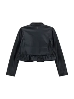 Giacca ecopelle con balze bambina nero