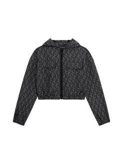 Giacca zip con capuccio logo allover nero