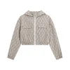 Giacca zip con capuccio logo allover beige