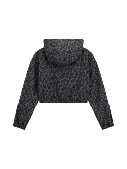 Giacca zip con capuccio logo allover nero