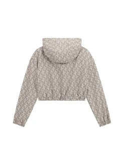 Giacca zip con capuccio logo allover beige