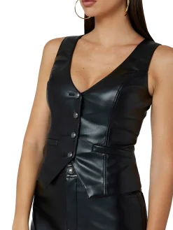 Gilet da completo con bottoni in similpelle nero
