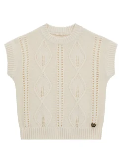 Gilet in maglia con scollo a V panna