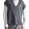 Gilet manica corta in lana con scollo a V grigio scuro