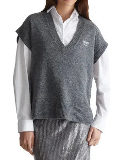 Gilet manica corta in lana con scollo a V grigio scuro