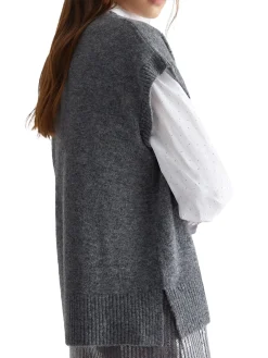 Gilet manica corta in lana con scollo a V grigio scuro