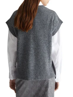 Gilet manica corta in lana con scollo a V grigio scuro