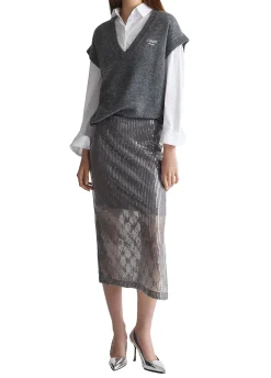 Gilet manica corta in lana con scollo a V grigio scuro