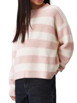 Girocollo kids a righe taglio relaxed bianco/rosa