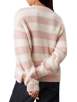 Girocollo kids a righe taglio relaxed bianco/rosa
