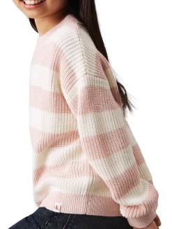 Girocollo kids a righe taglio relaxed bianco/rosa