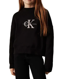 Girocollo kids basic con logo frontale nero