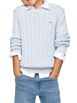 Girocollo kids essential a maglia intrecciata celeste