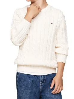 Girocollo kids essential a maglia intrecciata panna