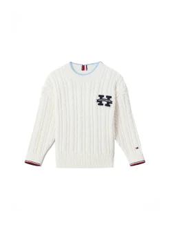 Girocollo kids lavorazione maglia a trecce bianco