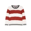 Girocollo kids maglia a trecce colorblock rosso/panna