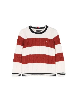 Girocollo kids maglia a trecce colorblock rosso/panna