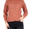 Girocollo manica lunga con ricami terracotta