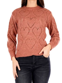 Girocollo manica lunga con ricami terracotta