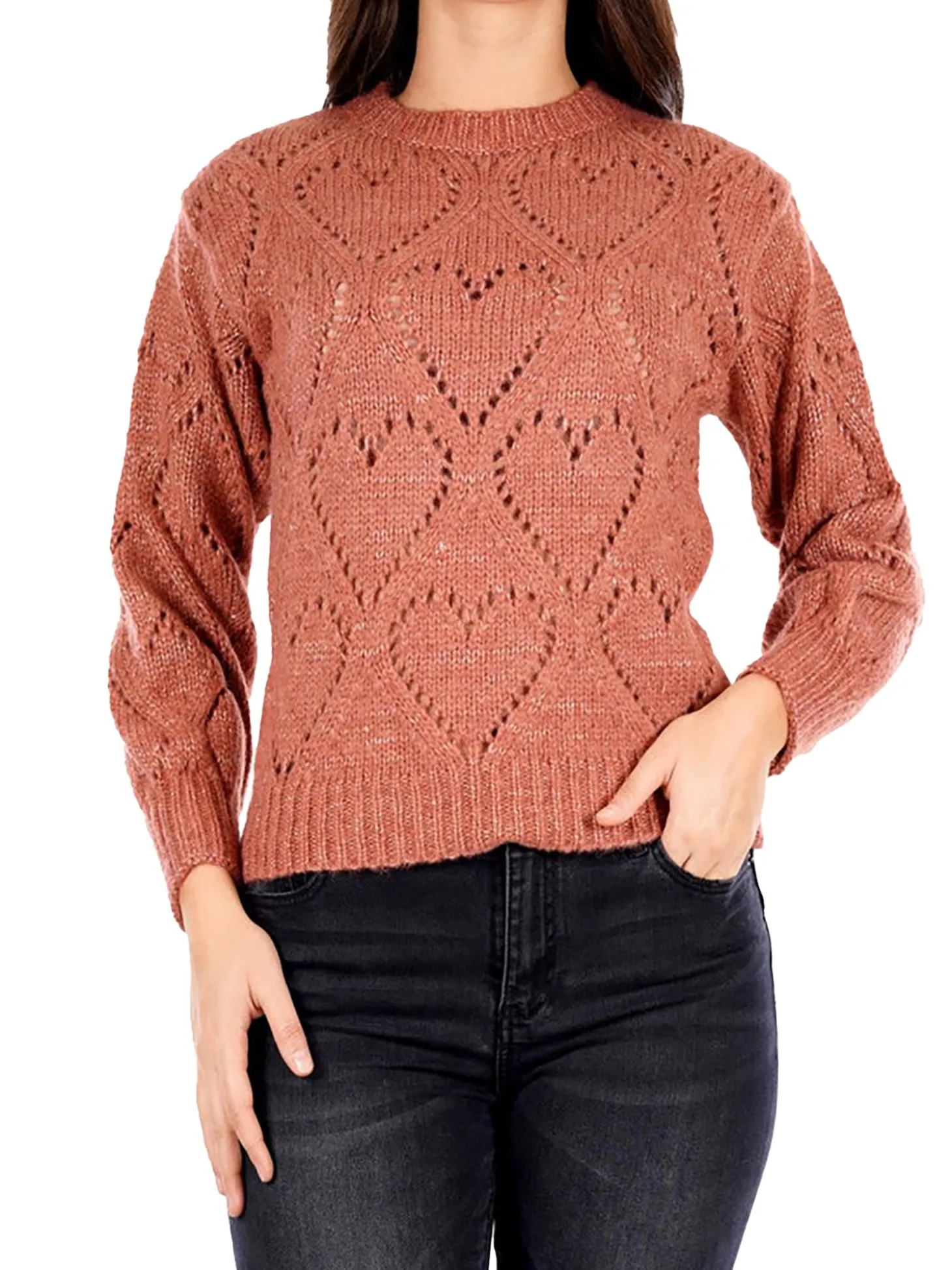 Girocollo manica lunga con ricami terracotta