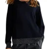 Girocollo manica lunga con strass nero