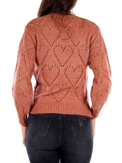 Girocollo manica lunga con ricami terracotta