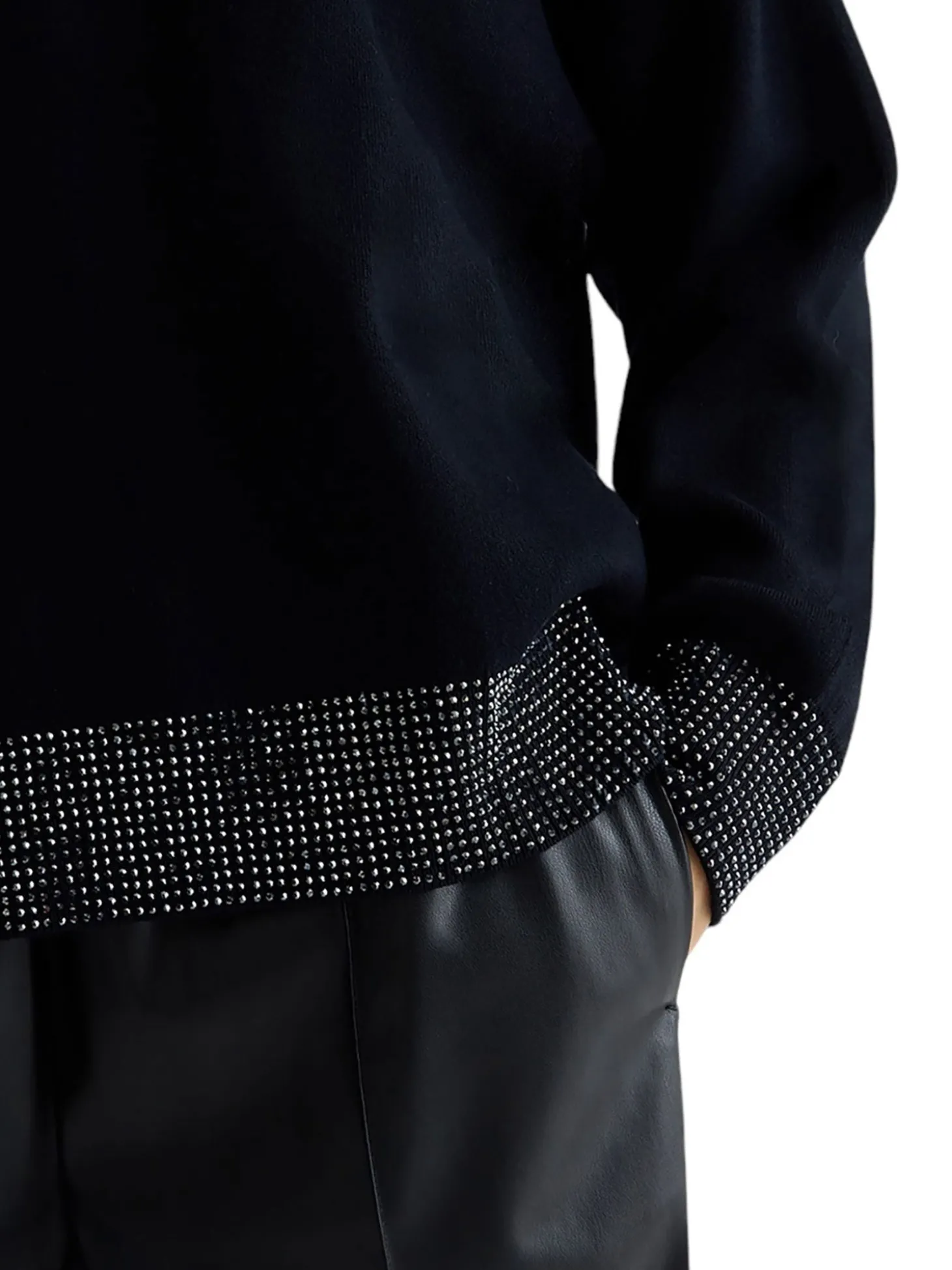 Girocollo manica lunga con strass nero