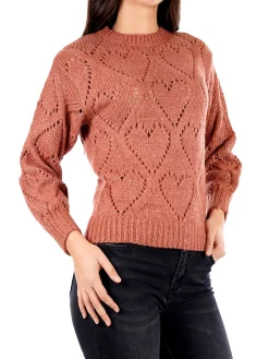 Girocollo manica lunga con ricami terracotta
