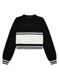 Girocollo manica lunga crop bicolor nero