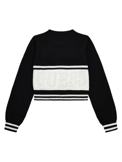 Girocollo manica lunga crop bicolor nero