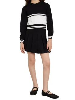 Girocollo manica lunga crop bicolor nero