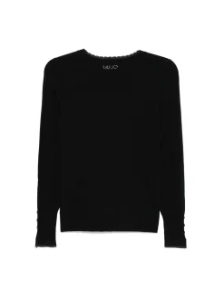 Girocollo manica lunga fondo strass nero