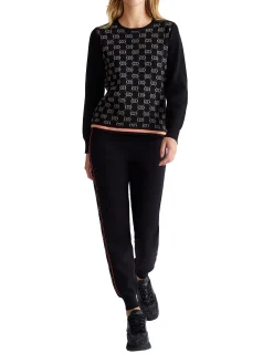 Girocollo manica lunga logo all over nero