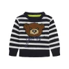 Girocollo neonato a righe con ricamo teddy blu/bianco
