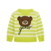 Girocollo neonato a righe con ricamo teddy lime